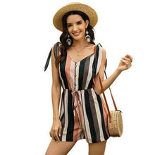 Load image into Gallery viewer, Women's Slim Striped Shorts Fashion V neck Lace up Backless - Sophornlilly
