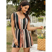 Load image into Gallery viewer, Women's Slim Striped Shorts Fashion V neck Lace up Backless - Sophornlilly