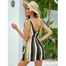 Load image into Gallery viewer, Women's Slim Striped Shorts Fashion V neck Lace up Backless - Sophornlilly