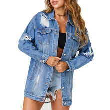Load image into Gallery viewer, Autumn Cow Girl Distressed Denim Eyes Cotton Women Ripped