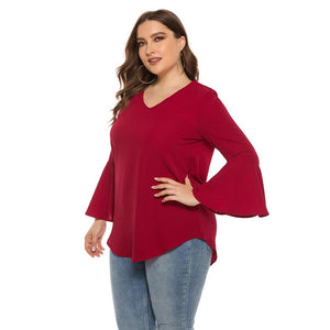 V neck Long Sleeve Loose Tops Elegant