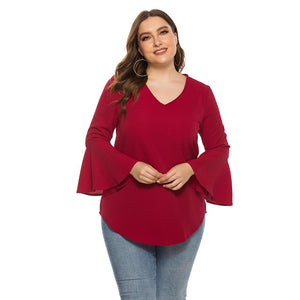 V neck Long Sleeve Loose Tops Elegant