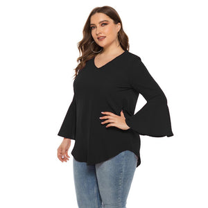 V neck Long Sleeve Loose Tops Elegant