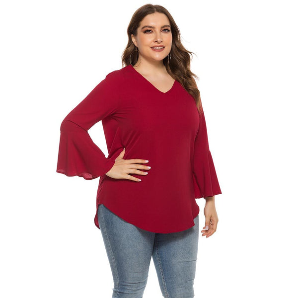 V neck Long Sleeve Loose Tops Elegant