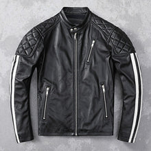Load image into Gallery viewer, Genuine Leather Jacket Men Stand Collar