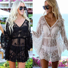 Load image into Gallery viewer, Crochet Bikini Women Beach Cover Up Embroidery Half Sleeve - Sophornlilly