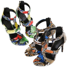 Load image into Gallery viewer, Fashion Green Snake Grain Women Sandals Zipper Stiletto Summer - Sophornlilly