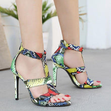 Load image into Gallery viewer, Fashion Green Snake Grain Women Sandals Zipper Stiletto Summer - Sophornlilly