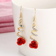 Load image into Gallery viewer, Fashion Jewelry Ethnic Red Rose Drop Earrings Big Rhinestone