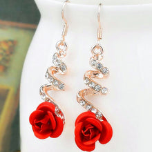 Load image into Gallery viewer, Fashion Jewelry Ethnic Red Rose Drop Earrings Big Rhinestone