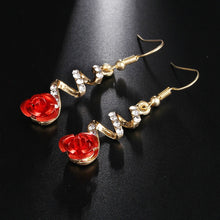 Load image into Gallery viewer, Fashion Jewelry Ethnic Red Rose Drop Earrings Big Rhinestone