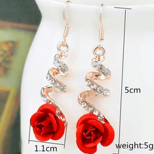 Load image into Gallery viewer, Fashion Jewelry Ethnic Red Rose Drop Earrings Big Rhinestone