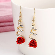 Load image into Gallery viewer, Fashion Jewelry Ethnic Red Rose Drop Earrings Big Rhinestone