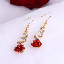 Load image into Gallery viewer, Fashion Jewelry Ethnic Red Rose Drop Earrings Big Rhinestone