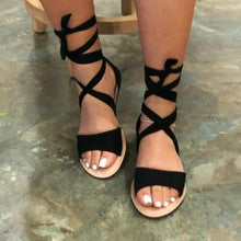 Load image into Gallery viewer, Fashion Women Strappy Sandals Flat Solid Color Lace Up Summer - Sophornlilly