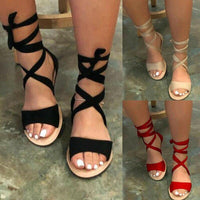 Fashion Women Strappy Sandals Flat Solid Color Lace Up Summer - Sophornlilly