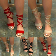 Load image into Gallery viewer, Fashion Women Strappy Sandals Flat Solid Color Lace Up Summer - Sophornlilly