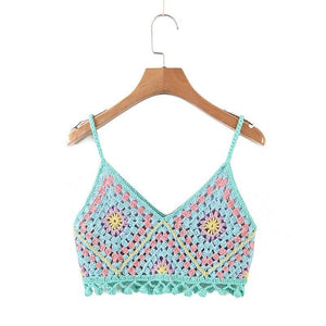 Flower Knitted V neck Printed Vest Camisole Summer Women Casual - Sophornlilly