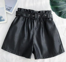 Load image into Gallery viewer, High Waist PU Leather Shorts Women Sashes Wide Leg Shorts Punk