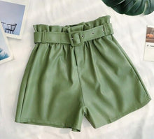 Load image into Gallery viewer, High Waist PU Leather Shorts Women Sashes Wide Leg Shorts Punk