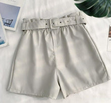 Load image into Gallery viewer, High Waist PU Leather Shorts Women Sashes Wide Leg Shorts Punk