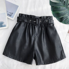 Load image into Gallery viewer, High Waist PU Leather Shorts Women Sashes Wide Leg Shorts Punk