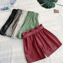 Load image into Gallery viewer, High Waist PU Leather Shorts Women Sashes Wide Leg Shorts Punk