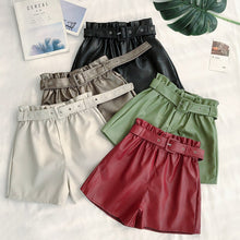 Load image into Gallery viewer, High Waist PU Leather Shorts Women Sashes Wide Leg Shorts Punk
