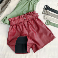 Load image into Gallery viewer, High Waist PU Leather Shorts Women Sashes Wide Leg Shorts Punk