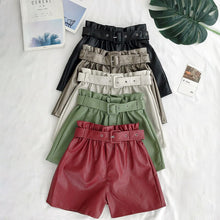 Load image into Gallery viewer, High Waist PU Leather Shorts Women Sashes Wide Leg Shorts Punk