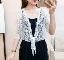 Load image into Gallery viewer, Lace White Women Short Sleeve Shrug Bolero Lace Wedding Bridal