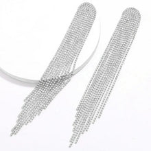 Load image into Gallery viewer, Mysterious Black Rhinestone Long Tassel Wedding Drop Earrings