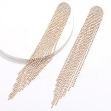 Load image into Gallery viewer, Mysterious Black Rhinestone Long Tassel Wedding Drop Earrings