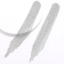 Load image into Gallery viewer, Mysterious Black Rhinestone Long Tassel Wedding Drop Earrings