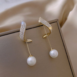 Classic Elegant Simulated pearl Tassel Long Crystal