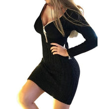 Load image into Gallery viewer, New Casual Solid Sweater V Neckline Bodycon Dress Knit Sweater