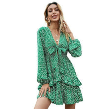 Load image into Gallery viewer, New Dress Summer V Neck High Waist Green Polka Dot Long Sleeve