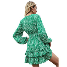 Load image into Gallery viewer, New Dress Summer V Neck High Waist Green Polka Dot Long Sleeve