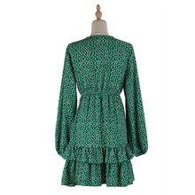 Load image into Gallery viewer, New Dress Summer V Neck High Waist Green Polka Dot Long Sleeve