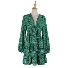 Load image into Gallery viewer, New Dress Summer V Neck High Waist Green Polka Dot Long Sleeve
