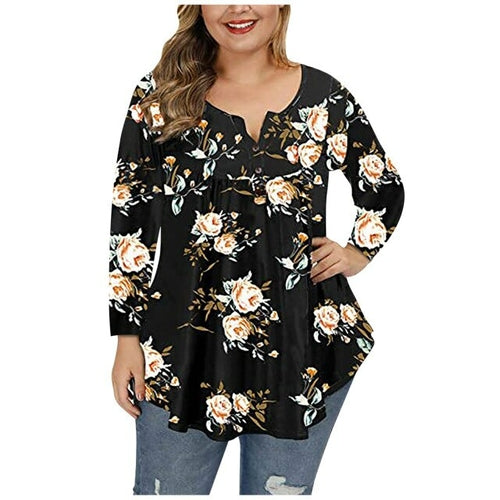 Women Fashion Plus Size Long Sleeve Tops V Neck