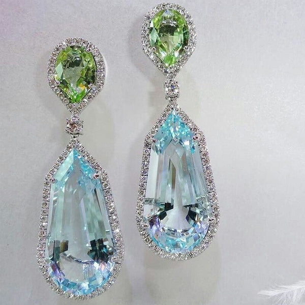 New Luxury Blue Green Color Geometry Earrings f