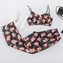 Load image into Gallery viewer, New Pajamas Print Summer Two Piece Set Top Pants Sleepwear Satin