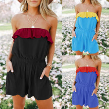 Load image into Gallery viewer, New Product Women Playsuits Halter Contrast Print Ruffle Hem - Sophornlilly