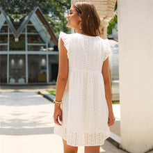 Load image into Gallery viewer, New Sexy V Neck Butterfly Sleeve Hollow Lace Dress Solid Hollow - Sophornlilly