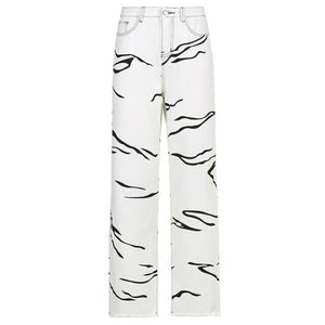 Street Hip hop Printing Wash Jeans Loose