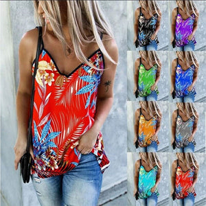 New Summer Ladies Sexy Printed V Neck Sleeveless Camisole Fashion