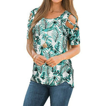 Load image into Gallery viewer, New Summer Women's Printed Floral Round Neck Short Sleeved Off