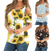 Load image into Gallery viewer, New Summer Women's Printed Floral Round Neck Short Sleeved Off