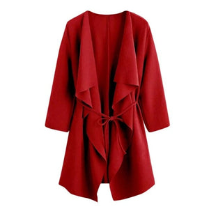 New Women Casual Collar Pocket Front Wrap Coat Jacket Outwear